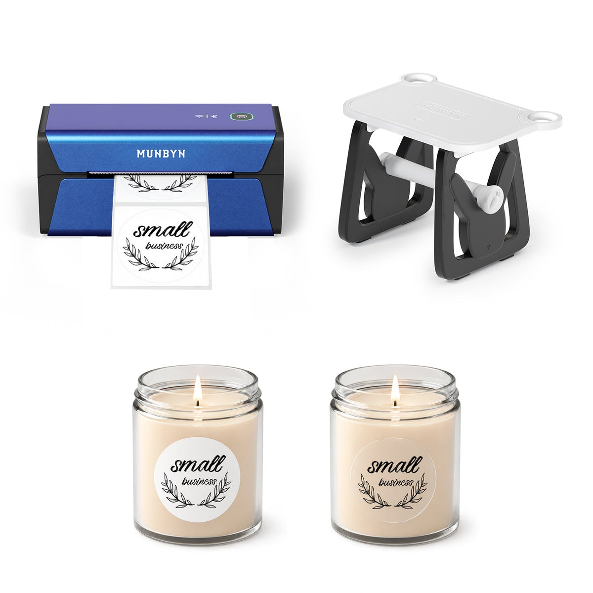 MUNBYN RealWriter RW401AP imprimante sans fil & etiquettes rondes et support 3 en 1 bougies Set