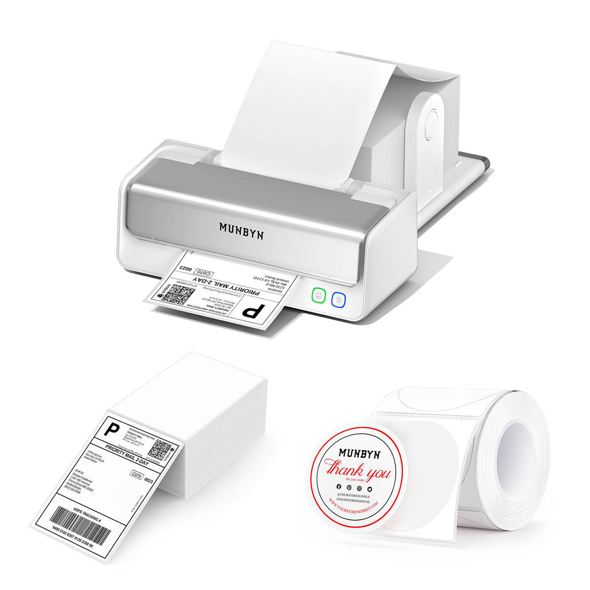 MUNBYN RW405B Dual-Color Thermal Label Printer Kit for Packaging and Branding