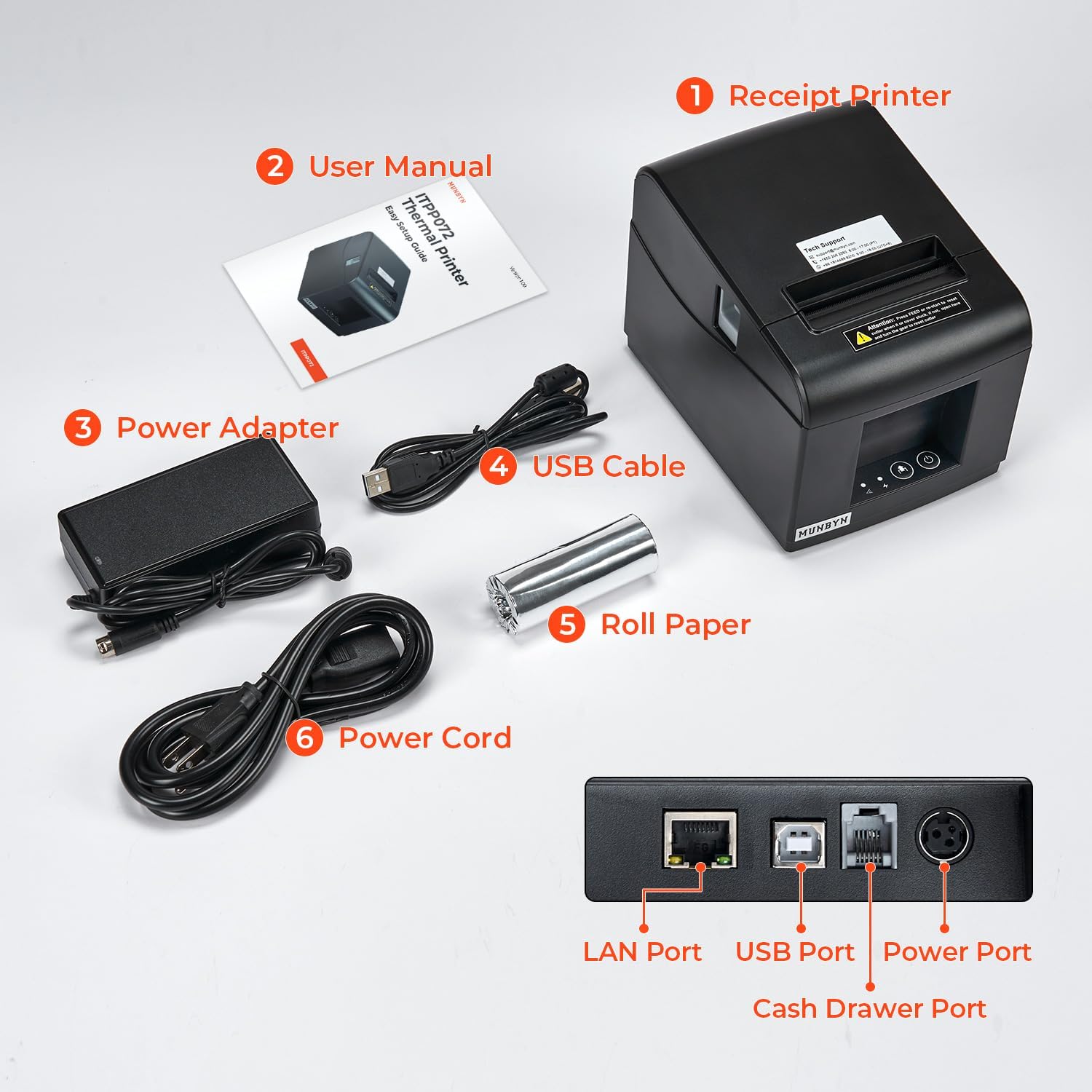 MUNBYN P072 80mm Receipt Printer with Auto Cutter for POS Systems
