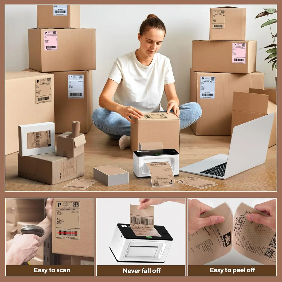 MUNBYN 4" x 6" braune Versandetiketten für Paketversand
