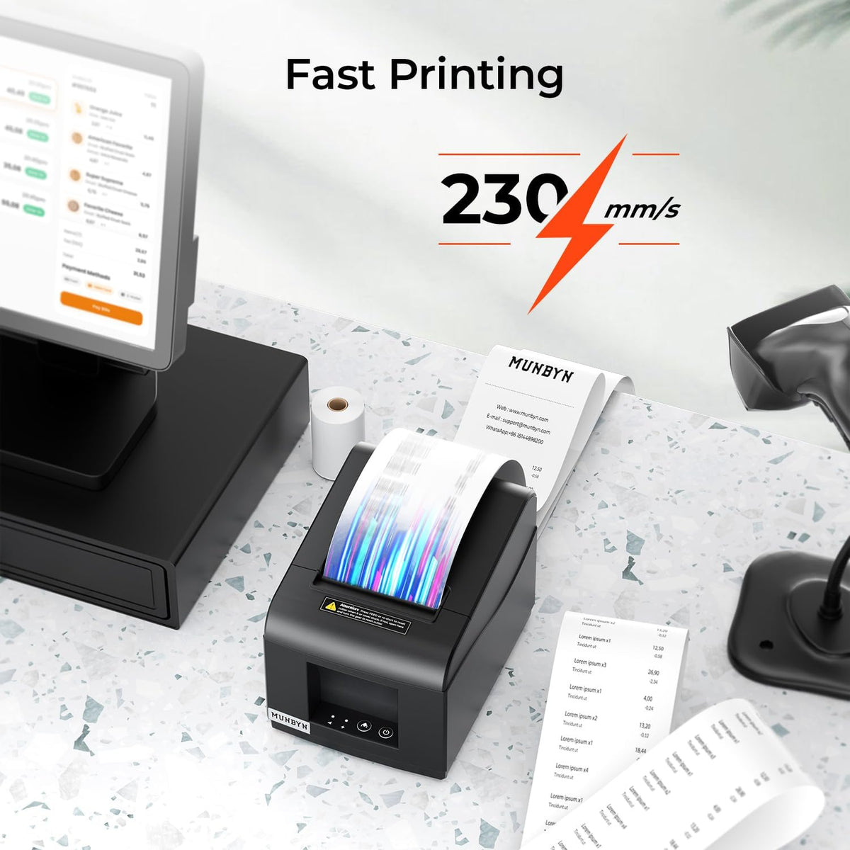 MUNBYN P072 80mm Receipt Printer with Auto Cutter for POS Systems