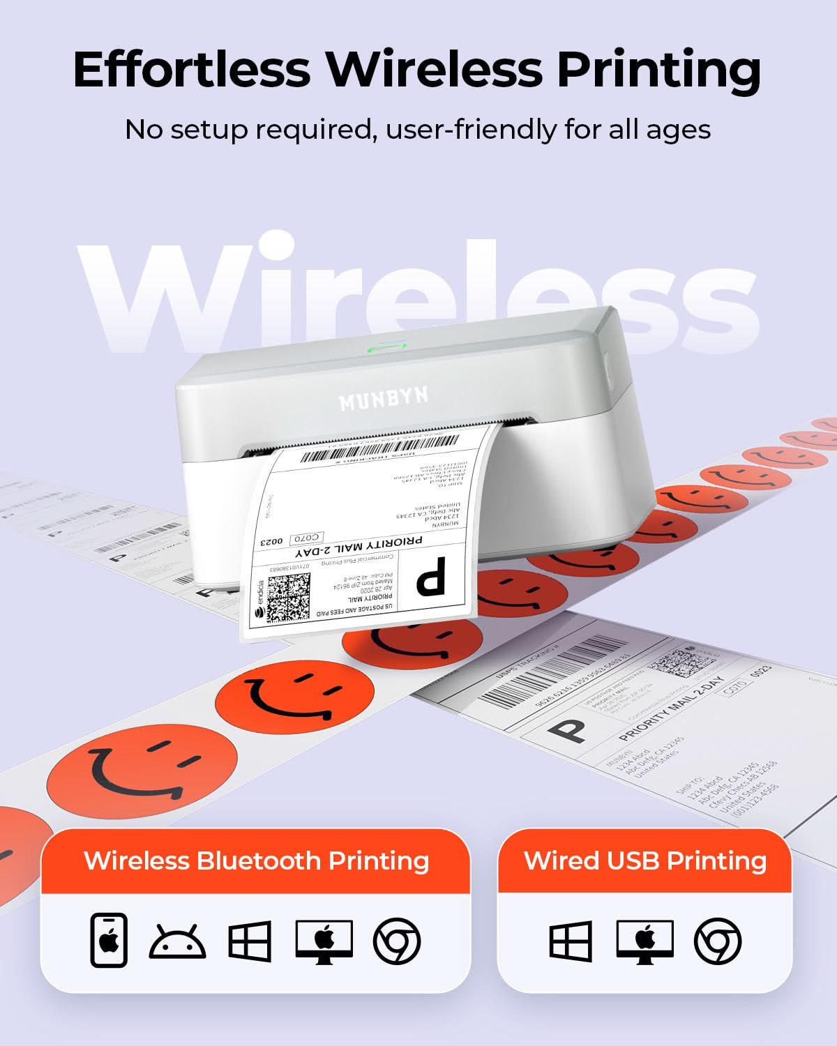 MUNBYN RW403B Bluetooth Thermodrucker Kit für Versand- und Produktetiketten