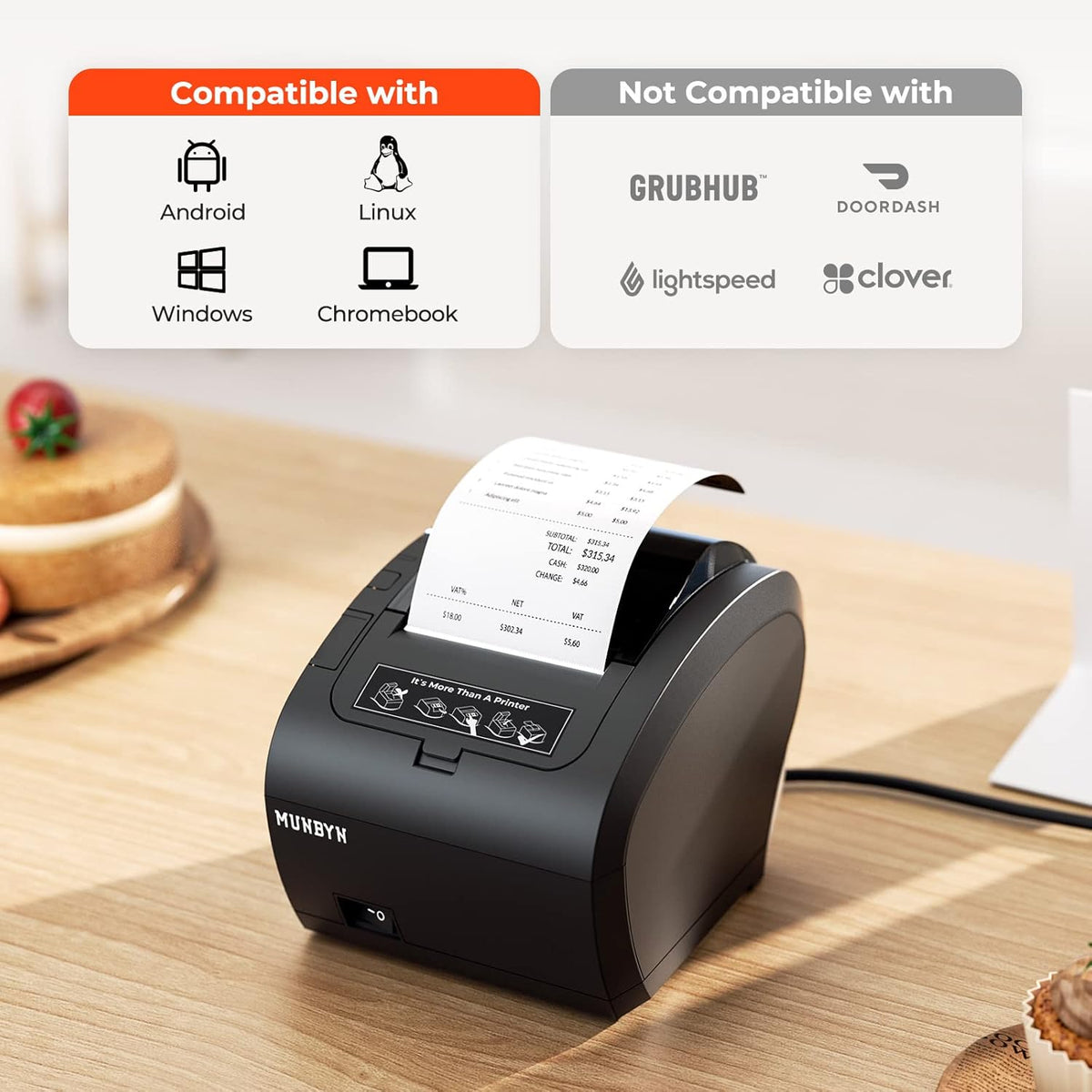 MUNBYN P047 80mm WiFi USB bonprinter voor POS-kassa's