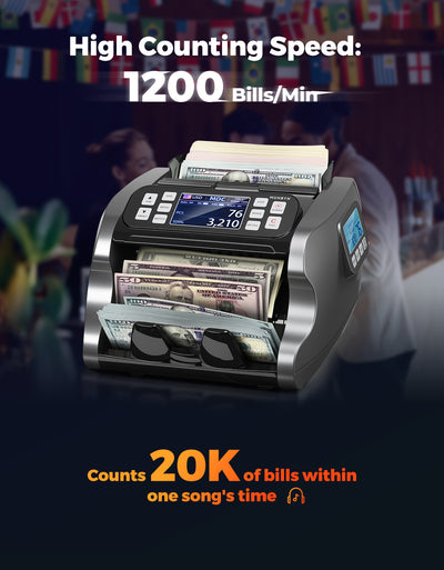 MUNBYN IMC22 Machine compteuse de billets pour dénominations mélangées
