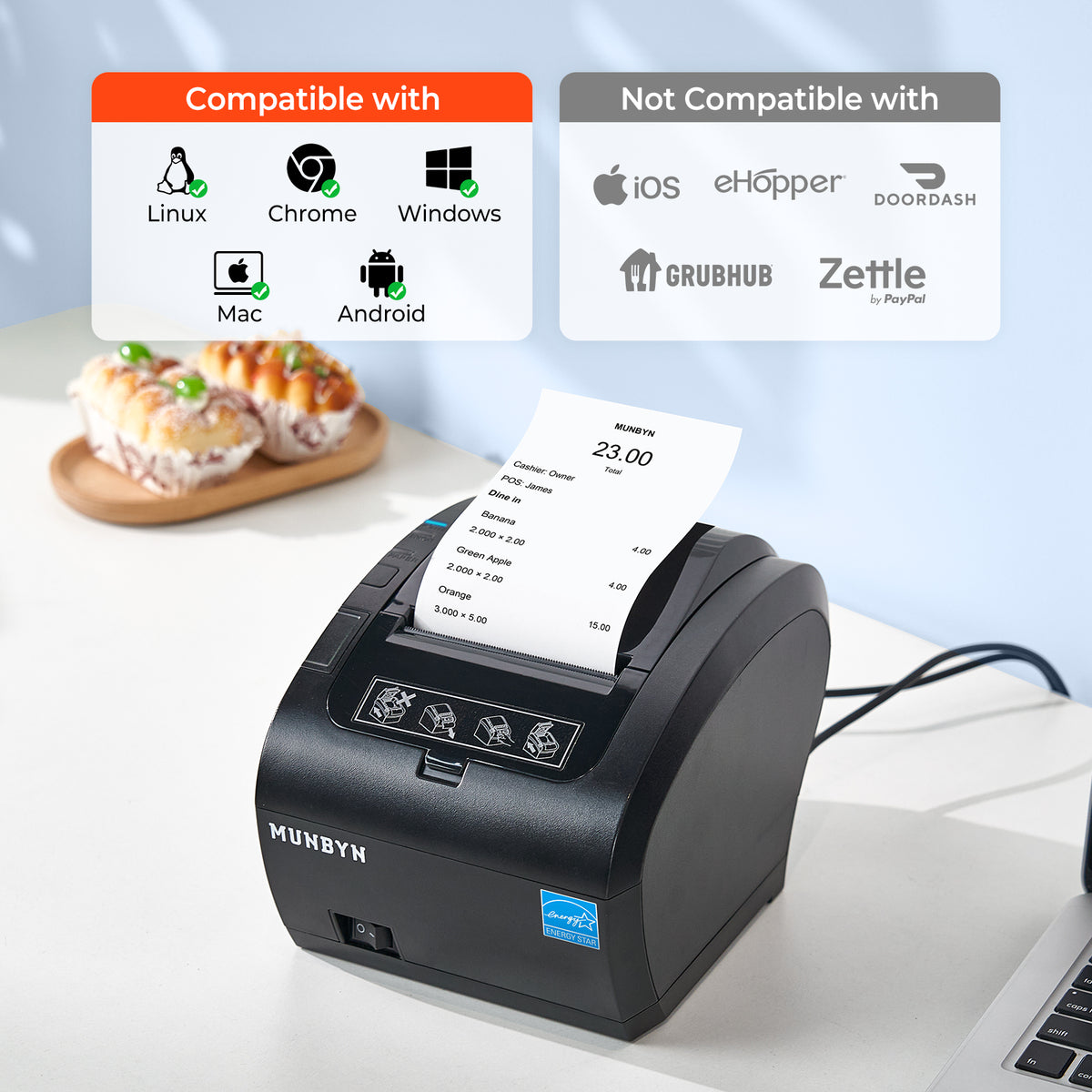MUNBYN 047P-USEB Bluetooth Bondrucker mit MFi-Zertifizierung