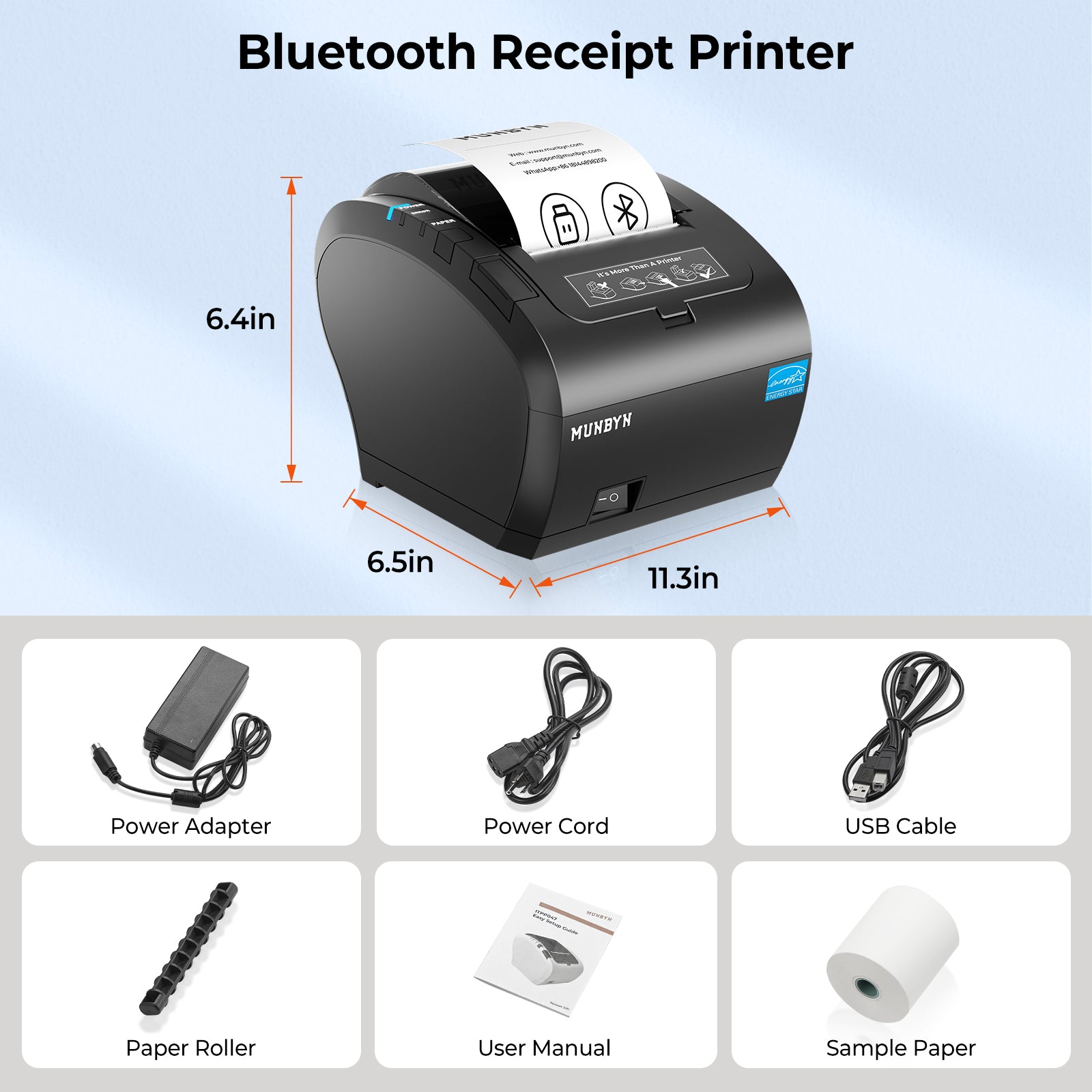 MUNBYN 047P-USEB Bluetooth Bondrucker mit MFi-Zertifizierung