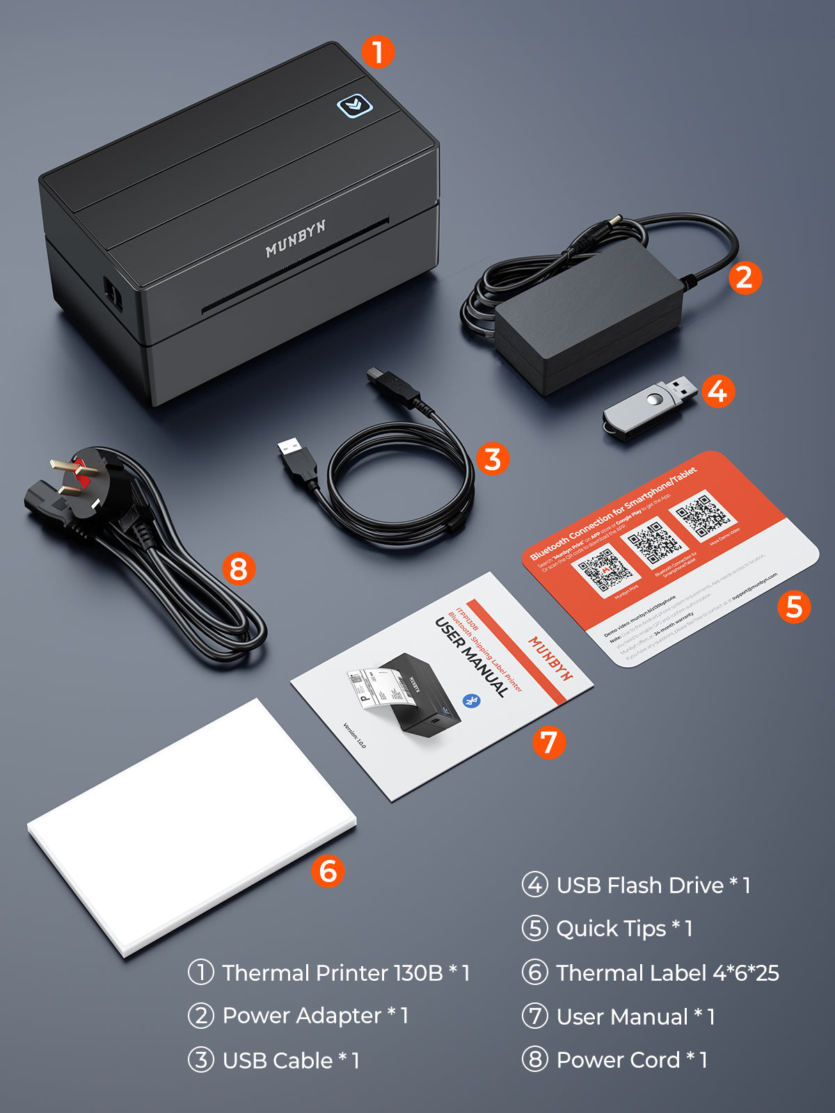 MUNBYN 130B Bluetooth Drucker & Klein Rechteck Etiketten Einzelhandel Produkt Inventar Set
