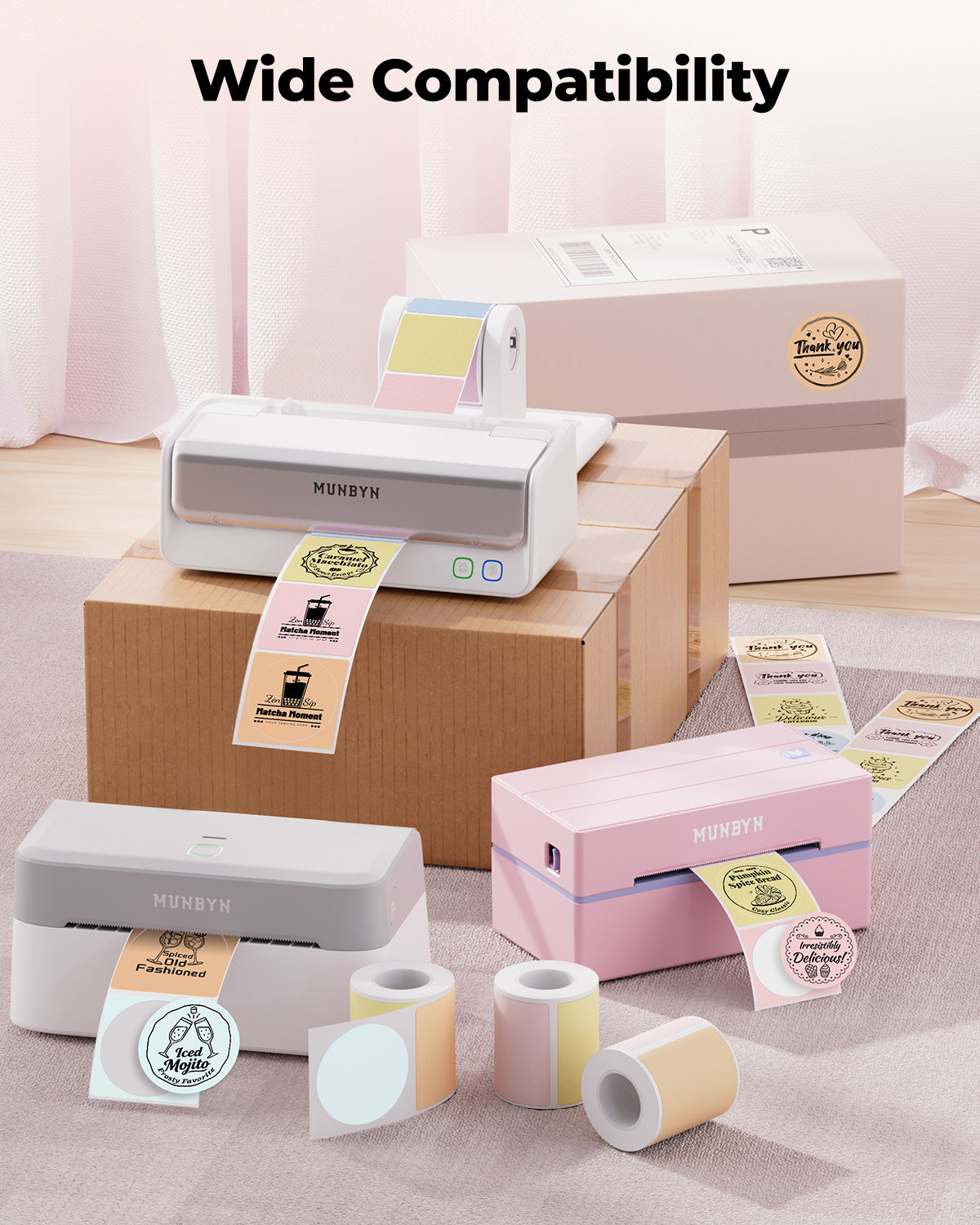 MUNBYN 2" Macaron Runde Thermoetiketten Mischpackung für Produkt- und Verpackungsaufkleber