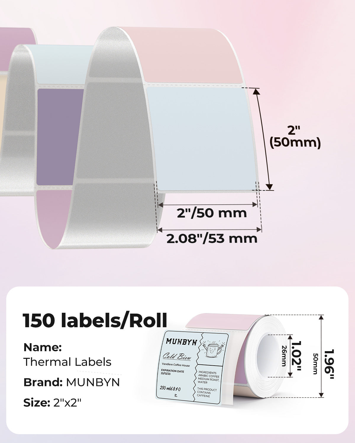 MUNBYN 2" Quadratetiketten Morandi Etiketten 5 Farben für Kerzen und Backwaren