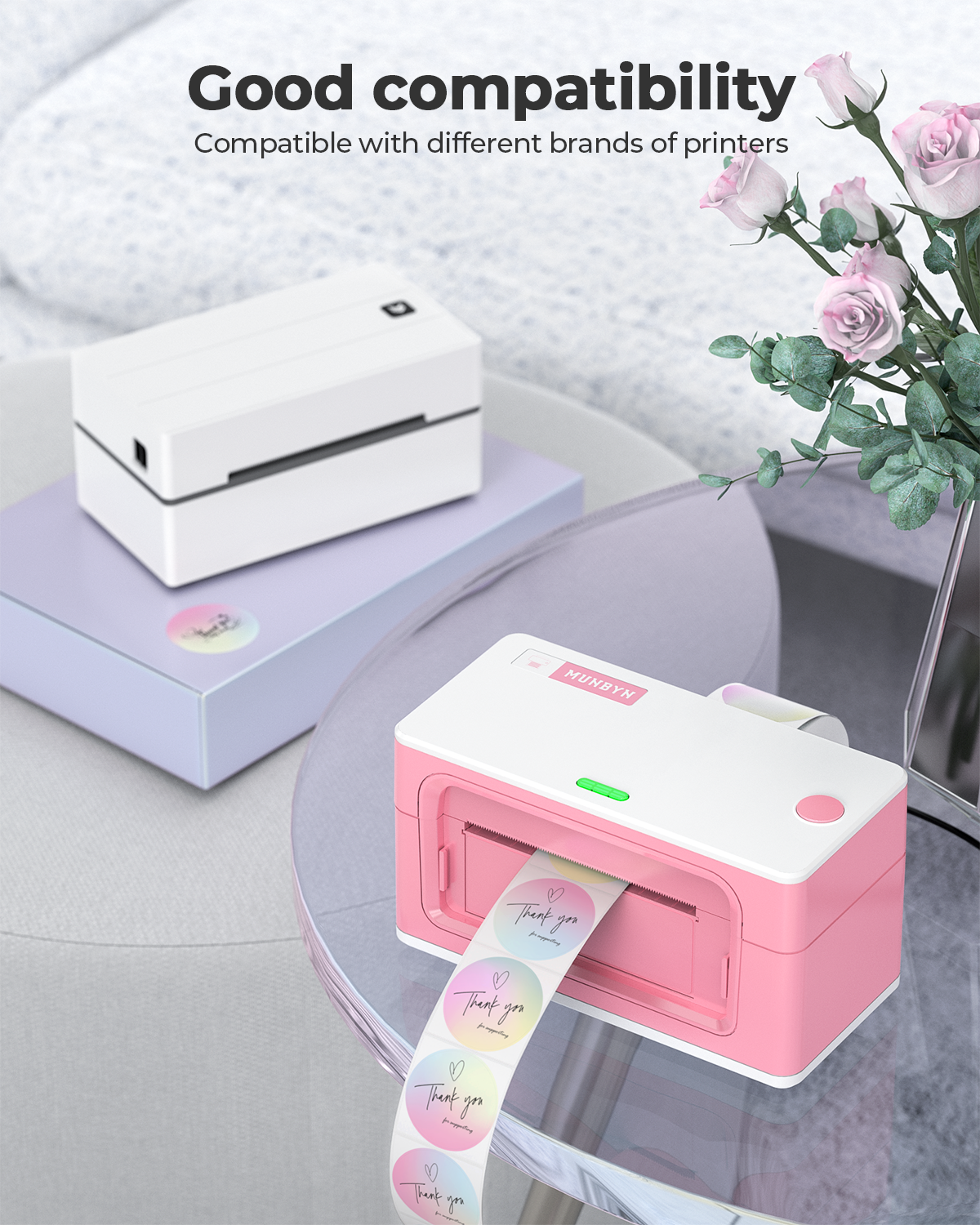 MUNBYN 2" Pink Gradient 6-in-1 Thermal Labels for Small Businesses