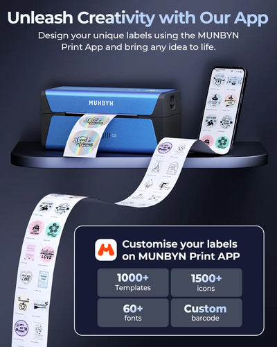 MUNBYN RealWriter 401AP 300DPI AirPrint Kabellos Drucker & Rechteck Etiketten Kleidung Produkt Einzelhandel Set