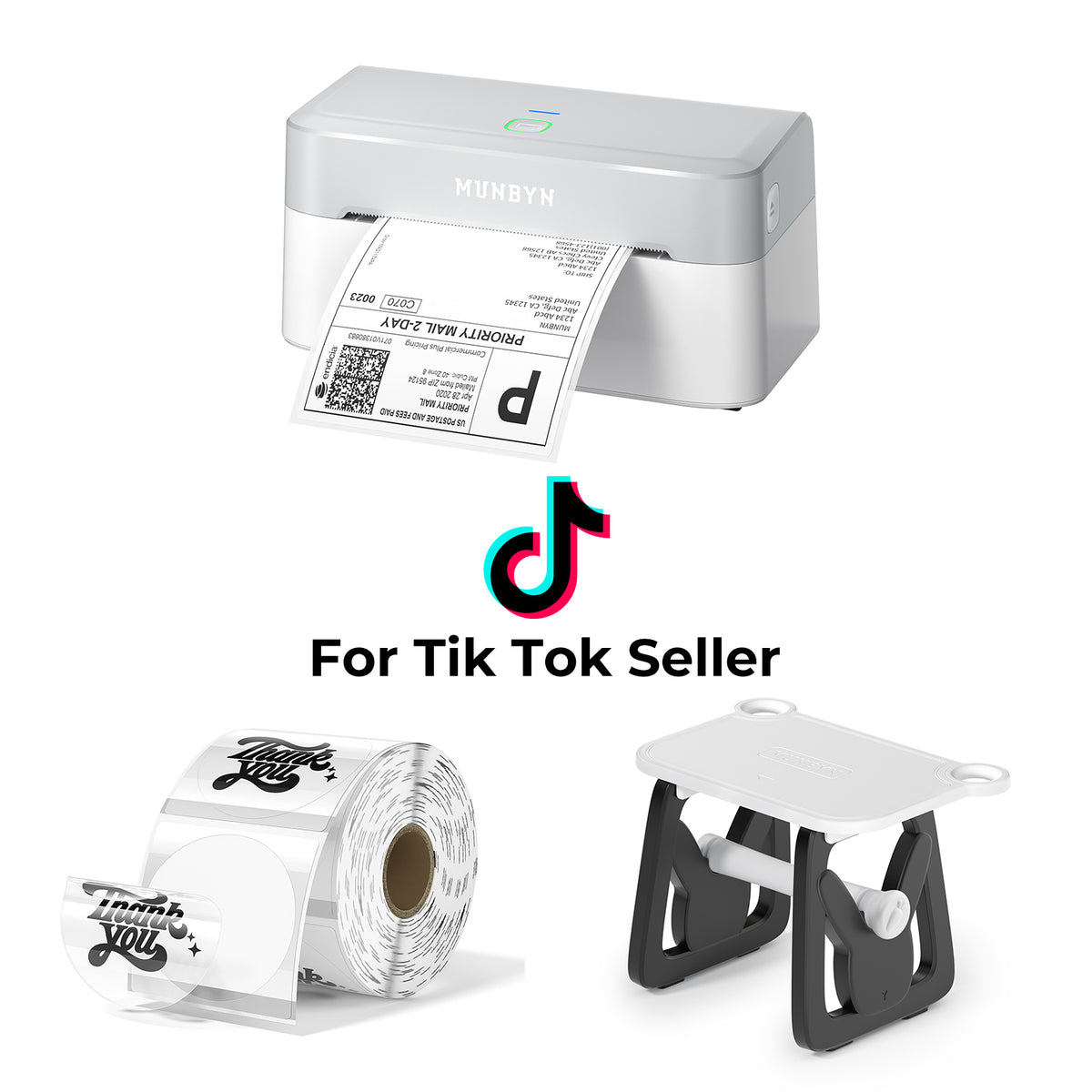 MUNBYN RealWriter 403B Bluetooth Drucker & Transparent Etiketten TikTok Produkt Kennzeichnung Elegant Set