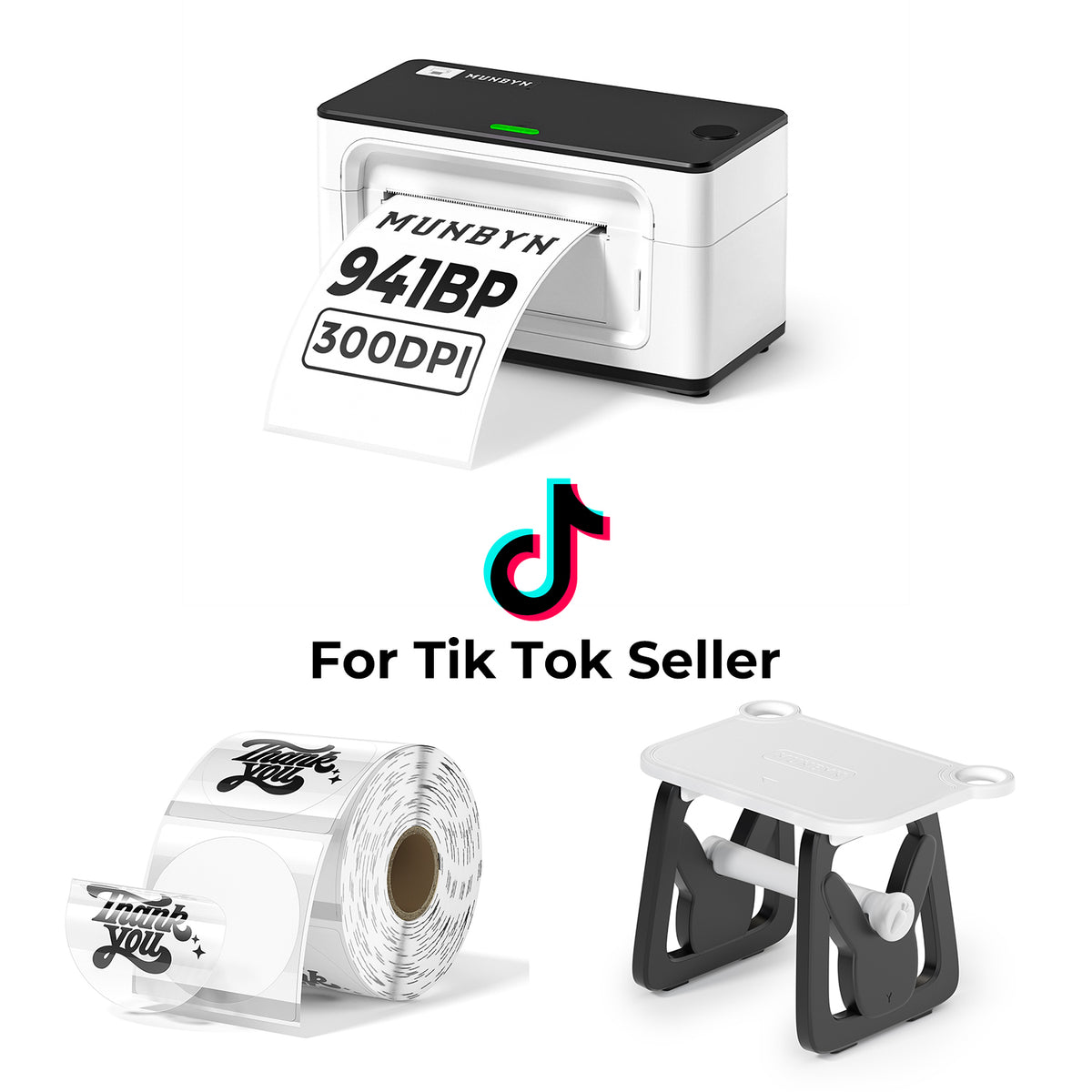 MUNBYN RealWriter 941BP 300DPI Bluetooth Thermal Label Printer & Transparent Labels TikTok Product Labeling Ultra HD Set